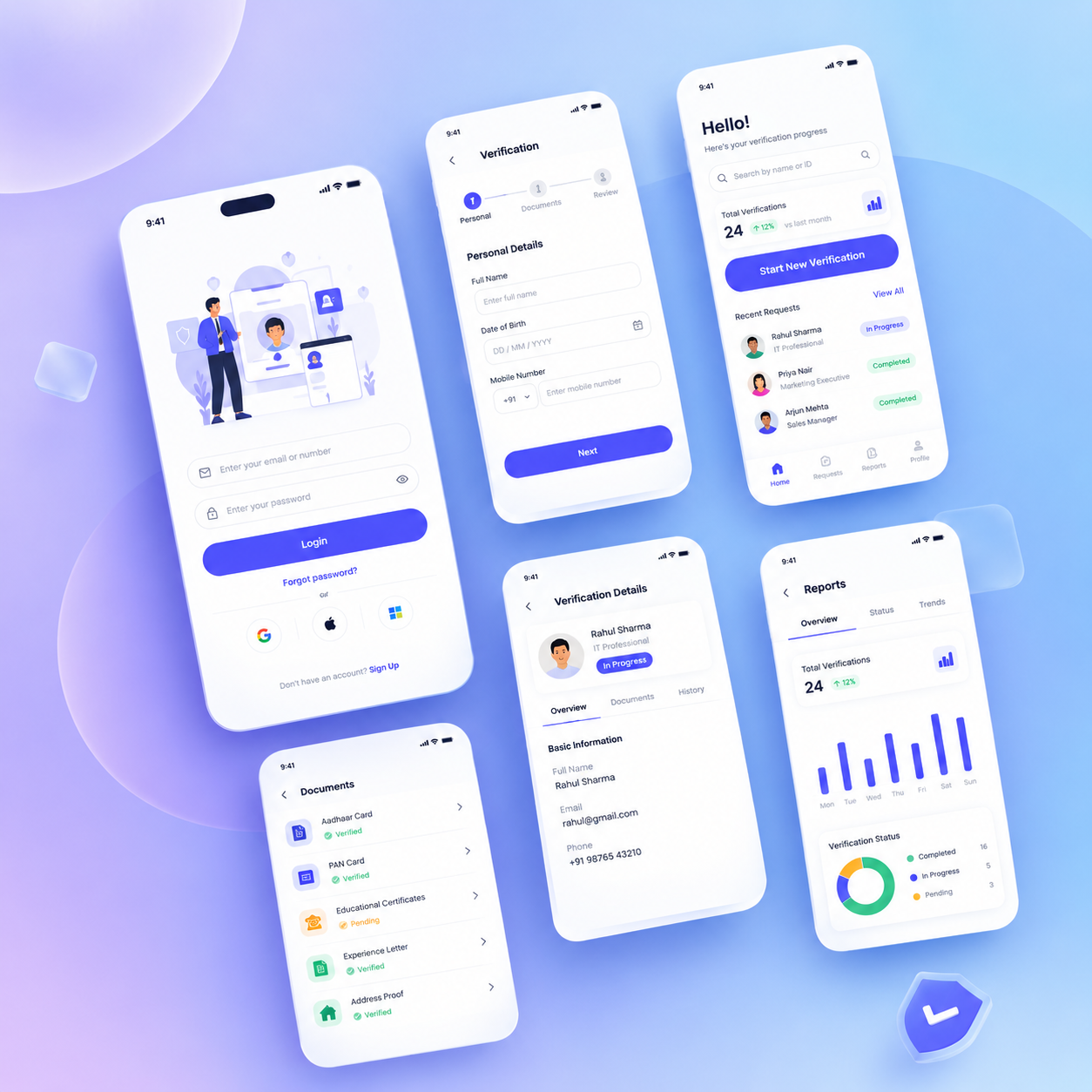Employee background verification app screens